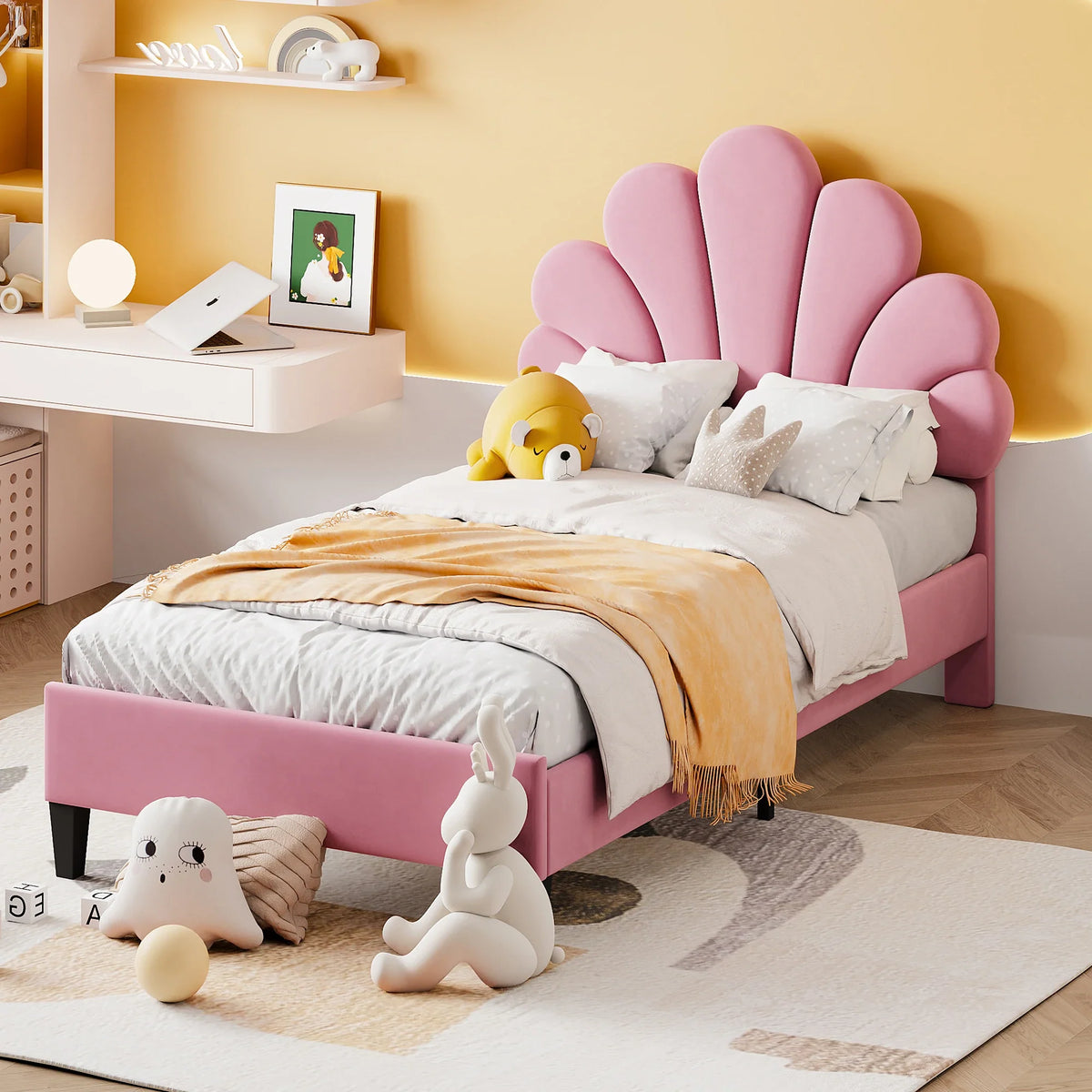 Lit d'appoint velours tête de lit fleur 140x200 Lilla Kids