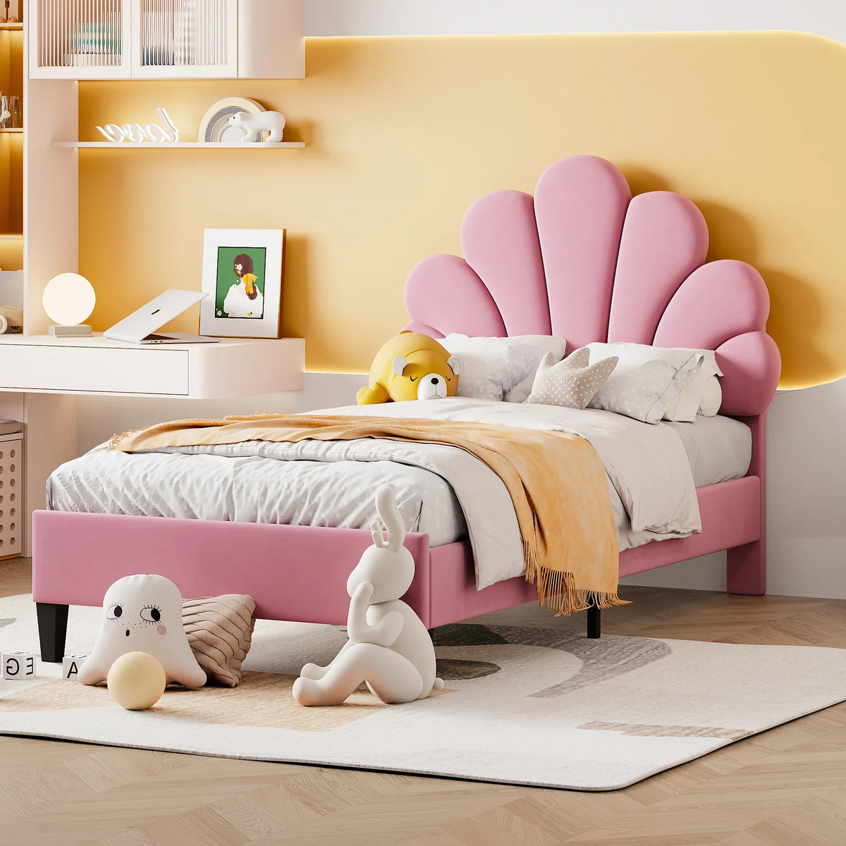 Lit d'appoint velours tête de lit fleur 140x200 Lilla Kids