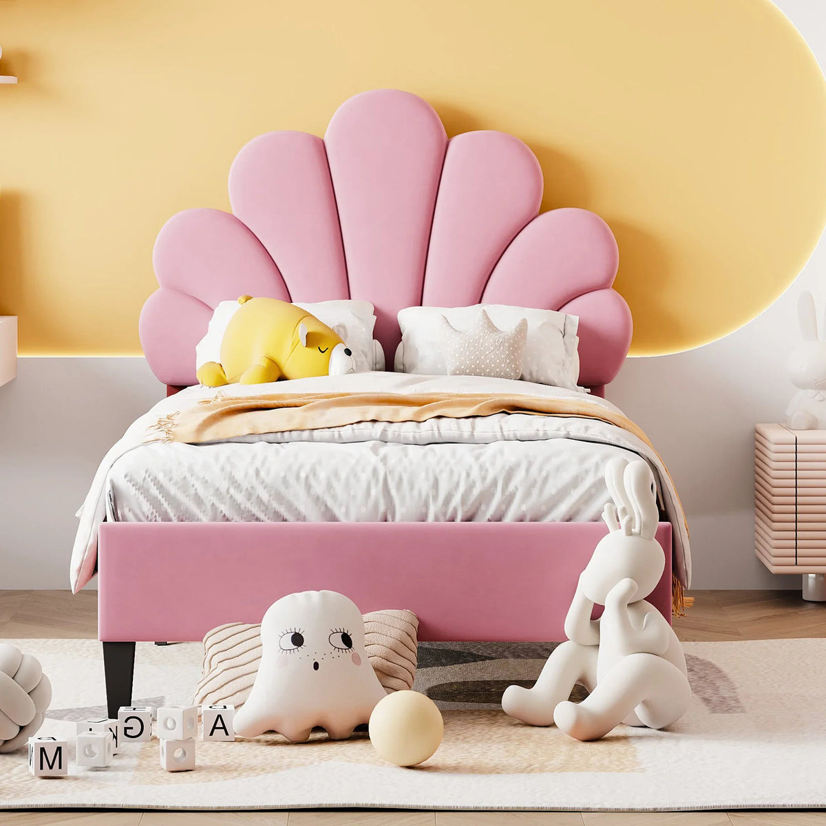Lit d'appoint velours tête de lit fleur 140x200 Lilla Kids