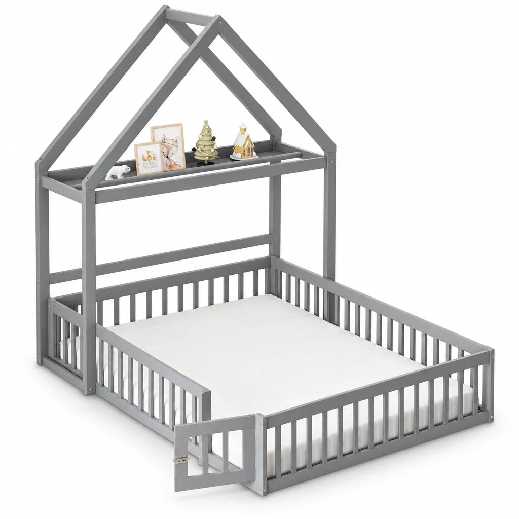 Lit enfant 140x200 avec toit bibliothèque amovible Lilla Kids