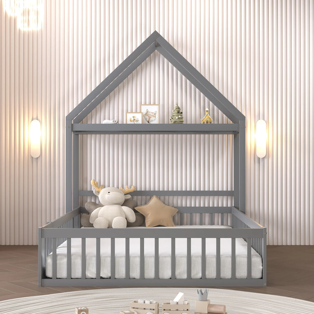 Lit enfant 140x200 avec toit bibliothèque amovible Lilla Kids