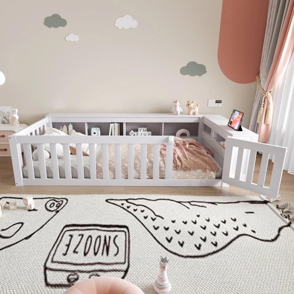 Lit enfant évolutif avec barrière et étagères Lilla Kids