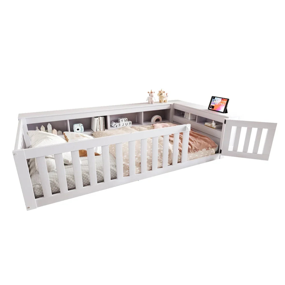 Lit enfant évolutif avec barrière et étagères Lilla Kids