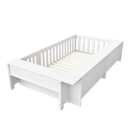 Lit enfant évolutif avec barrière et étagères Lilla Kids