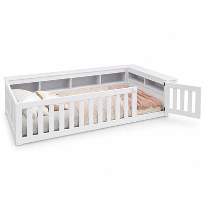 Lit enfant évolutif avec barrière et étagères Lilla Kids