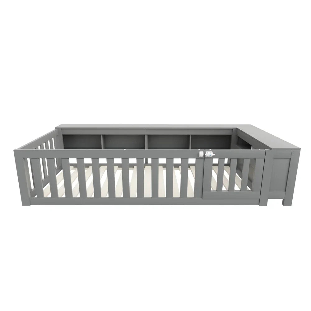 Lit enfant évolutif avec barrière et étagères Lilla Kids