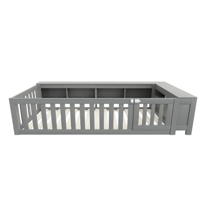 Lit enfant évolutif avec barrière et étagères Lilla Kids