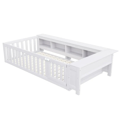 Lit enfant évolutif avec barrière et étagères Lilla Kids