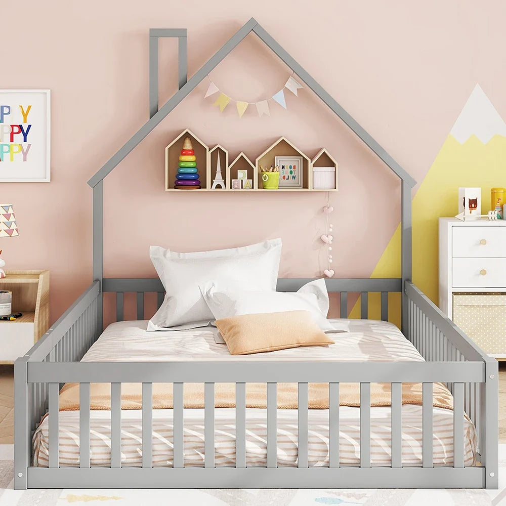 Lit enfant forme cheminée 140x190 avec barrière Lilla Kids