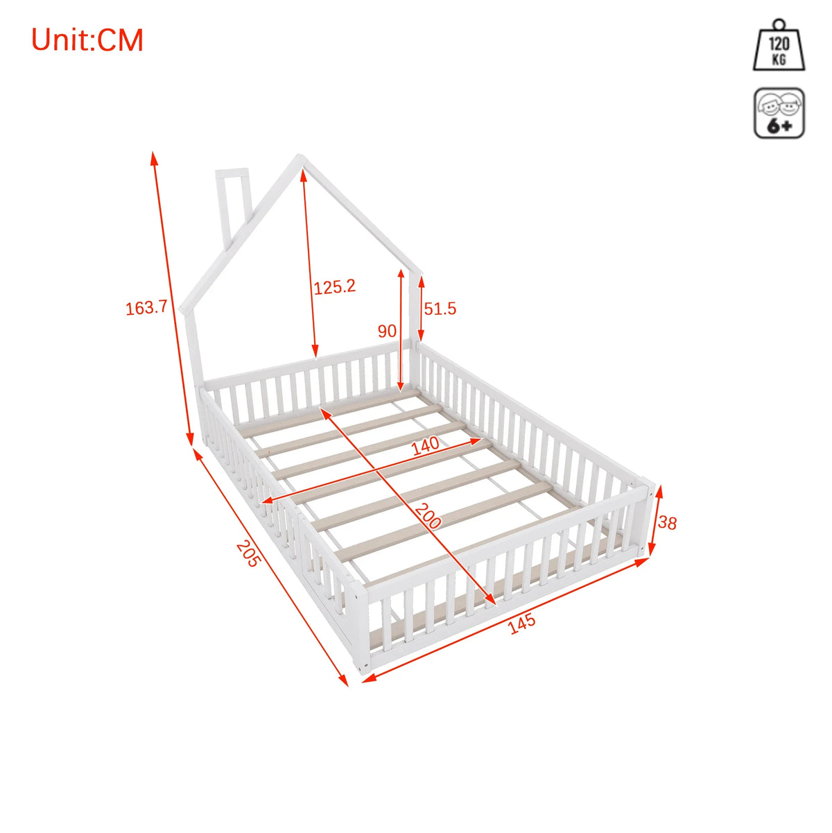 Lit enfant rembourré forme cheminée 140x200 Lilla Kids