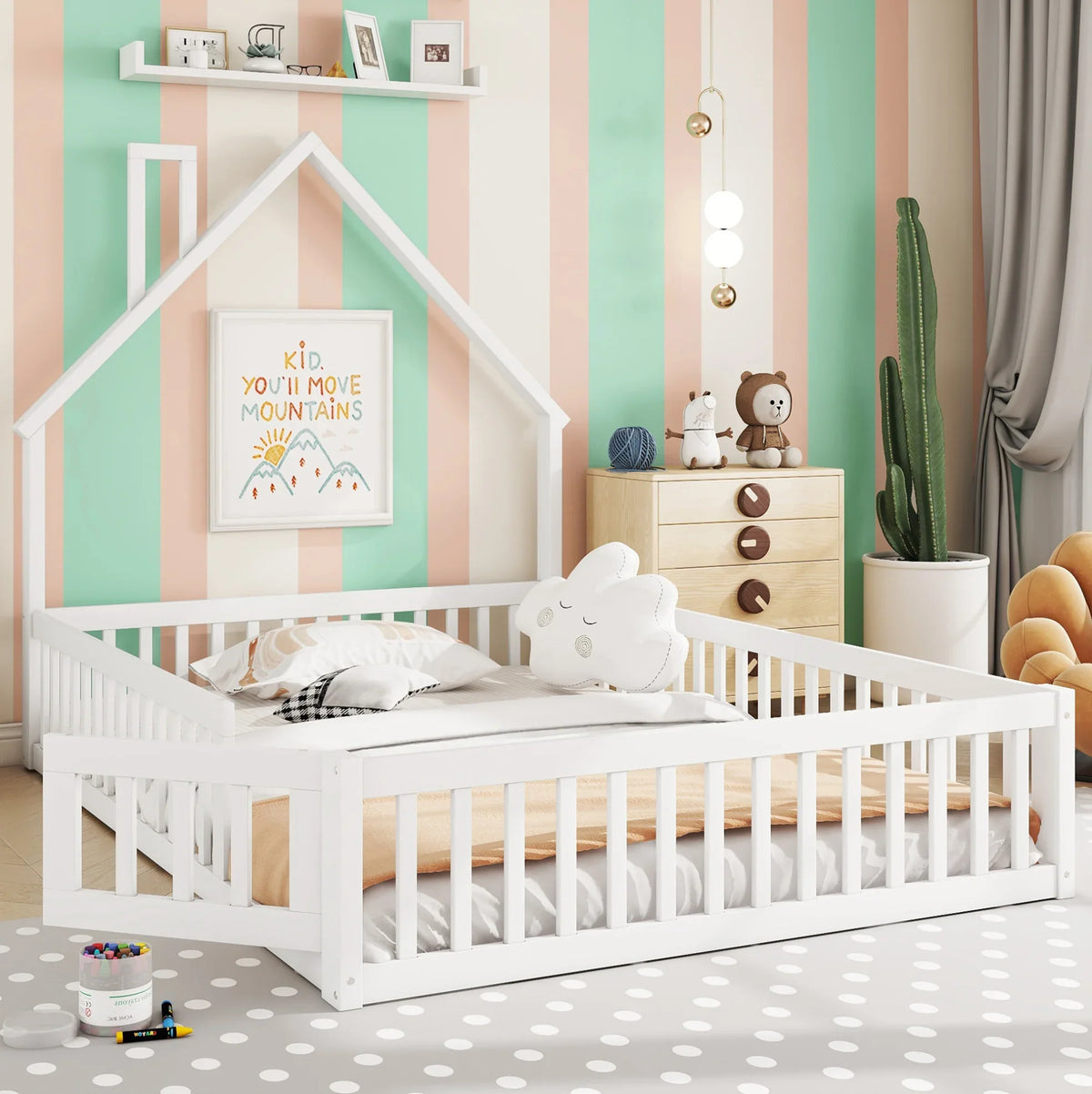 Lit enfant rembourré forme cheminée 140x200 Lilla Kids
