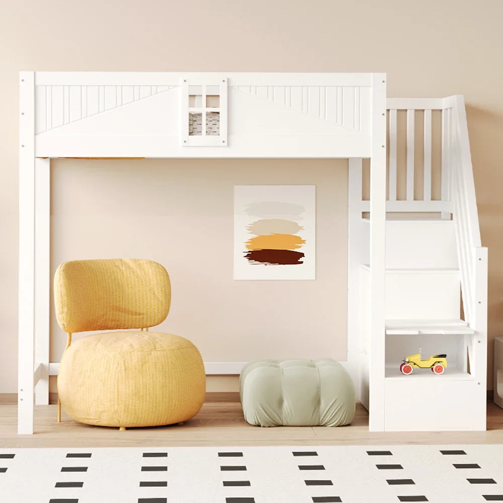 Lit mezzanine blanc barrière réversible 90x200 Lilla Kids