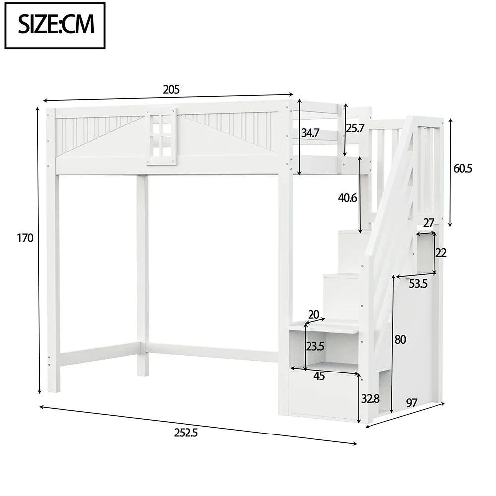 Lit mezzanine blanc barrière réversible 90x200 Lilla Kids