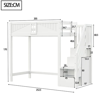 Lit mezzanine blanc barrière réversible 90x200 Lilla Kids