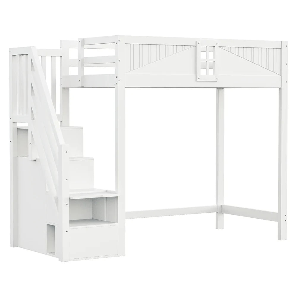 Lit mezzanine blanc barrière réversible 90x200 Lilla Kids
