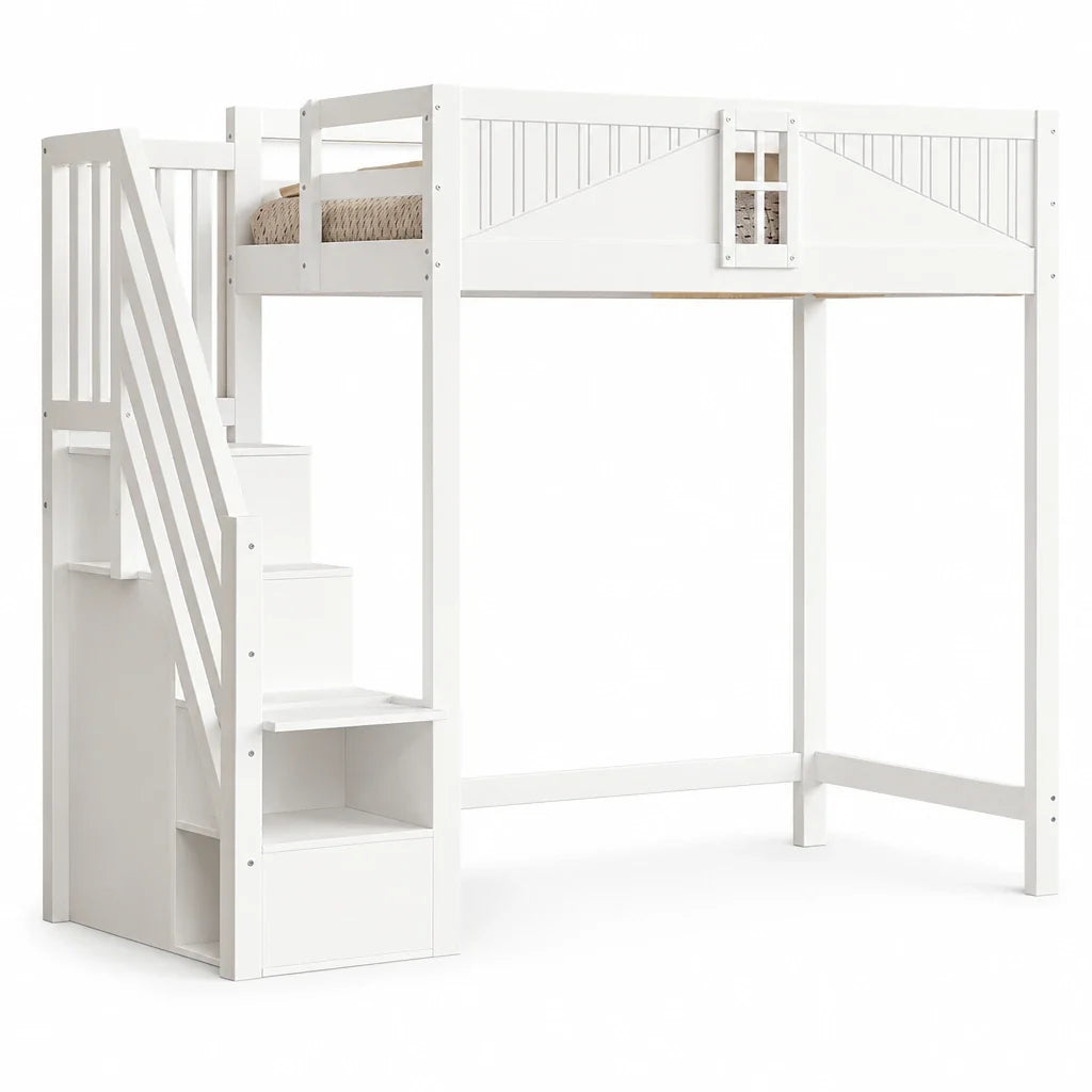 Lit mezzanine blanc barrière réversible 90x200 Lilla Kids