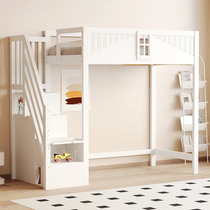 Lit mezzanine blanc barrière réversible 90x200 Lilla Kids