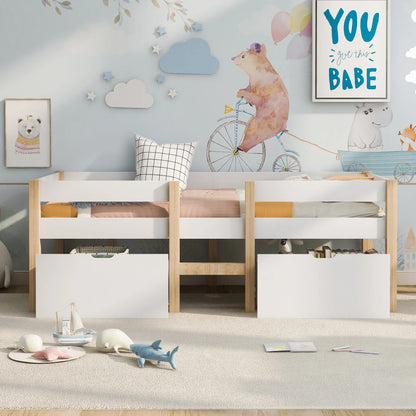 Lit mezzanine blanc et chêne tiroirs 90x200 Lilla Kids
