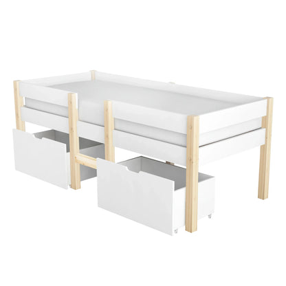 Lit mezzanine blanc et chêne tiroirs 90x200 Lilla Kids