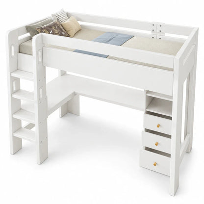 Lit mezzanine bureau d'angle USB et tiroirs 90x200 Lilla Kids