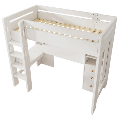 Lit mezzanine bureau d'angle USB et tiroirs 90x200 Lilla Kids