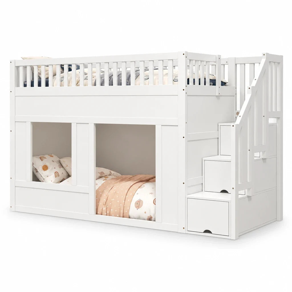 Lit mezzanine escalier avec penderie 90x200 Lilla Kids