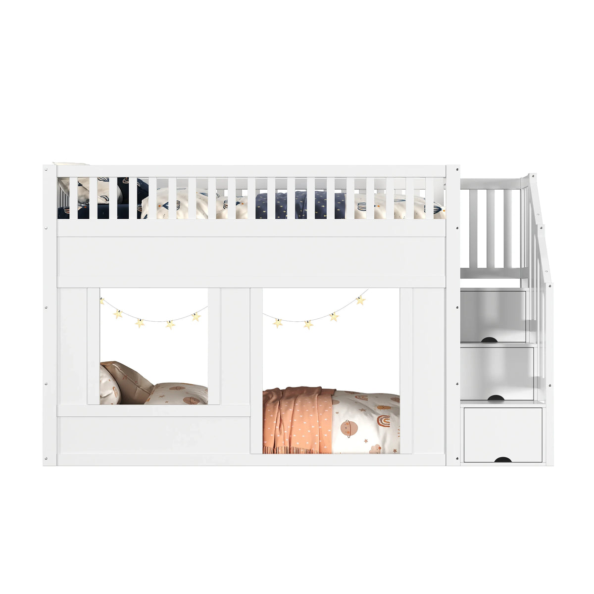 Lit mezzanine escalier avec penderie 90x200 Lilla Kids
