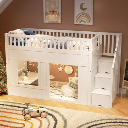 Lit mezzanine escalier avec penderie 90x200 Lilla Kids
