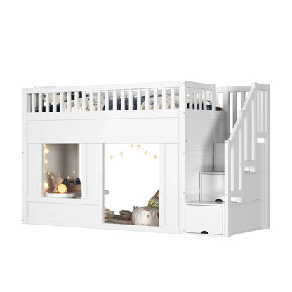 Lit mezzanine escalier avec penderie 90x200 Lilla Kids