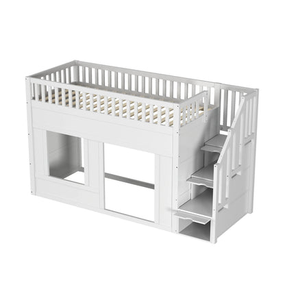 Lit mezzanine escalier avec penderie 90x200 Lilla Kids