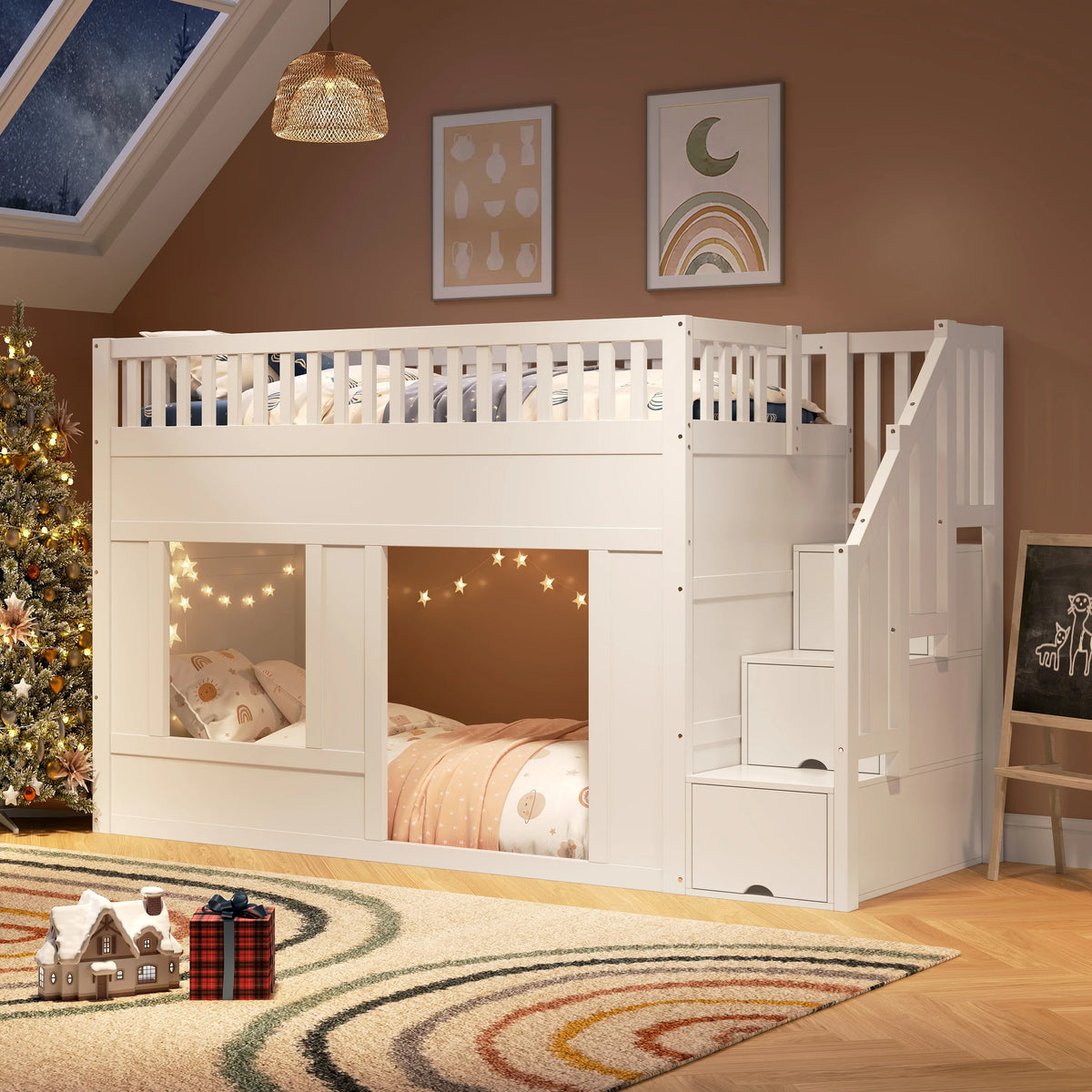 Lit mezzanine escalier avec penderie 90x200 Lilla Kids