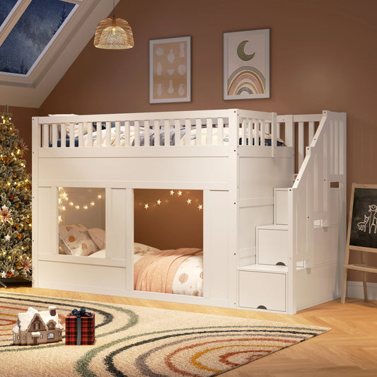 Lit mezzanine escalier avec penderie 90x200 Lilla Kids