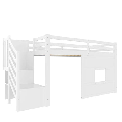 Lit mezzanine escalier fenêtre gain de place 90x200 Lilla Kids