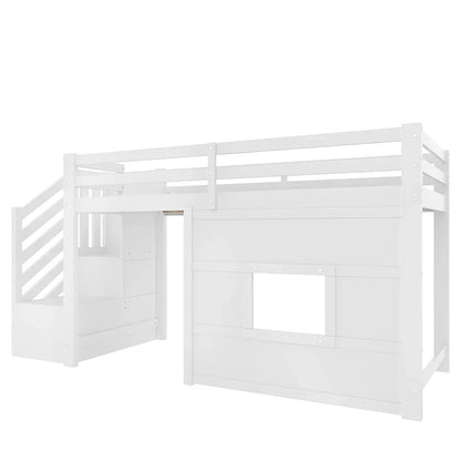 Lit mezzanine escalier fenêtre gain de place 90x200 Lilla Kids