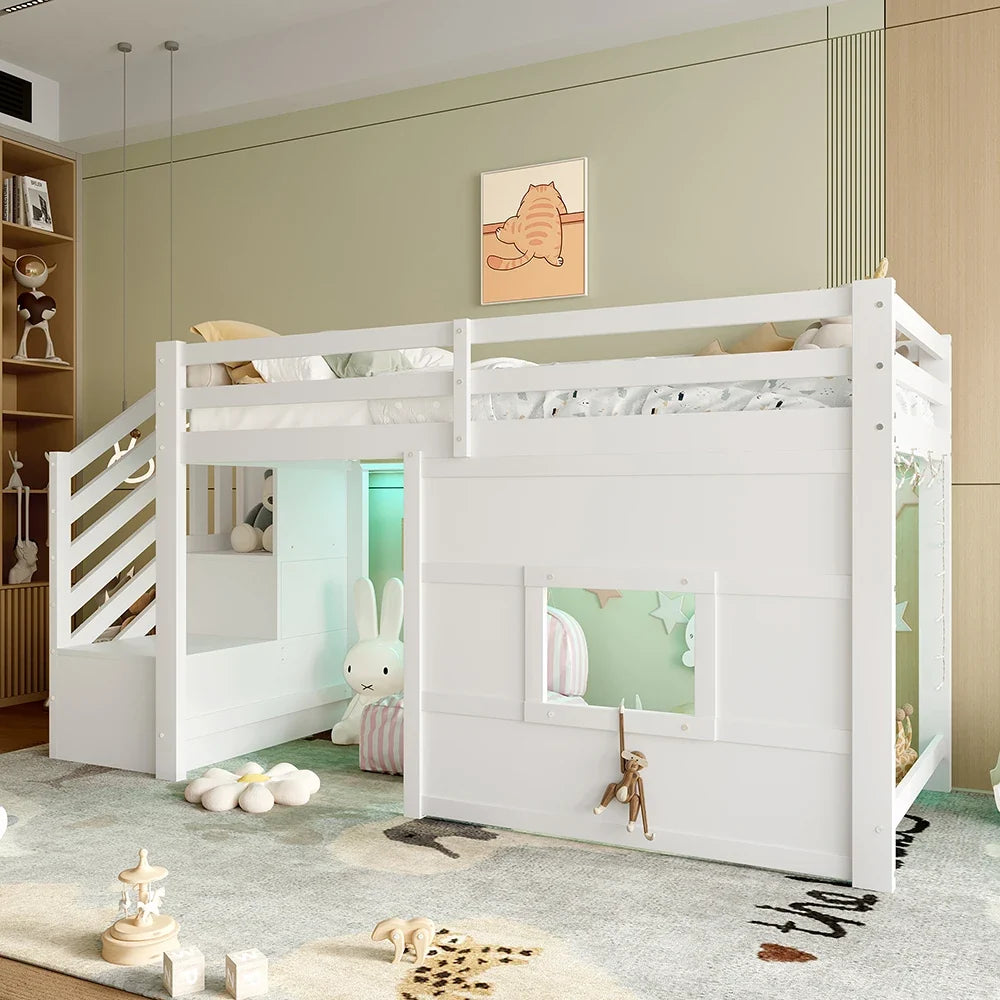 Lit mezzanine escalier fenêtre gain de place 90x200 Lilla Kids