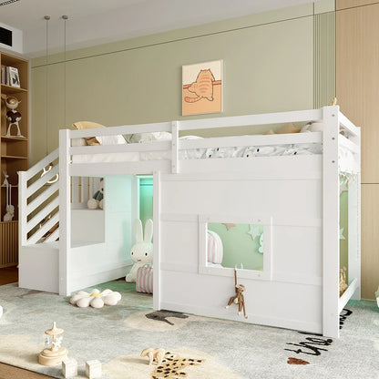 Lit mezzanine escalier fenêtre gain de place 90x200 Lilla Kids