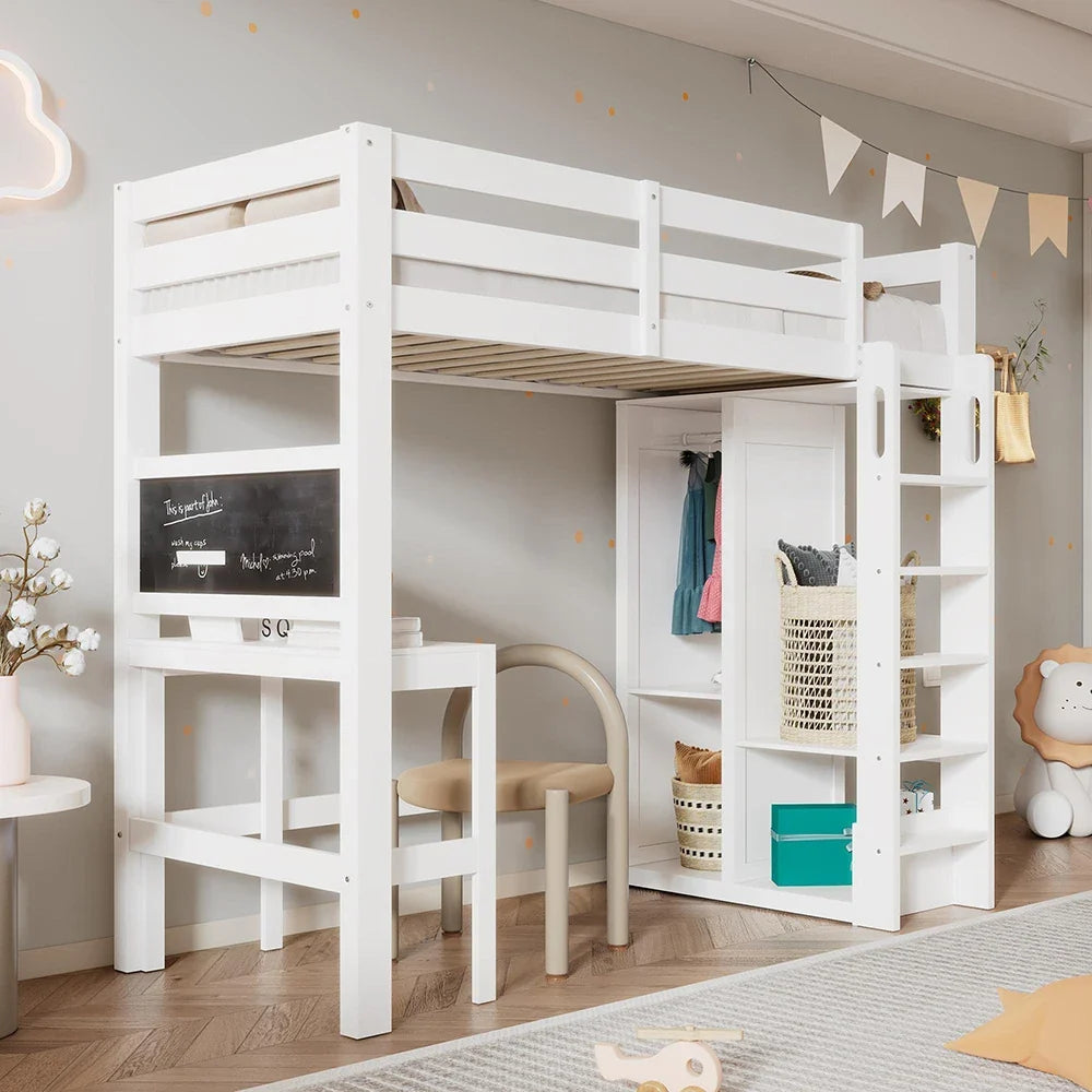 Lit mezzanine évolutif avec bureau et penderie Lilla Kids