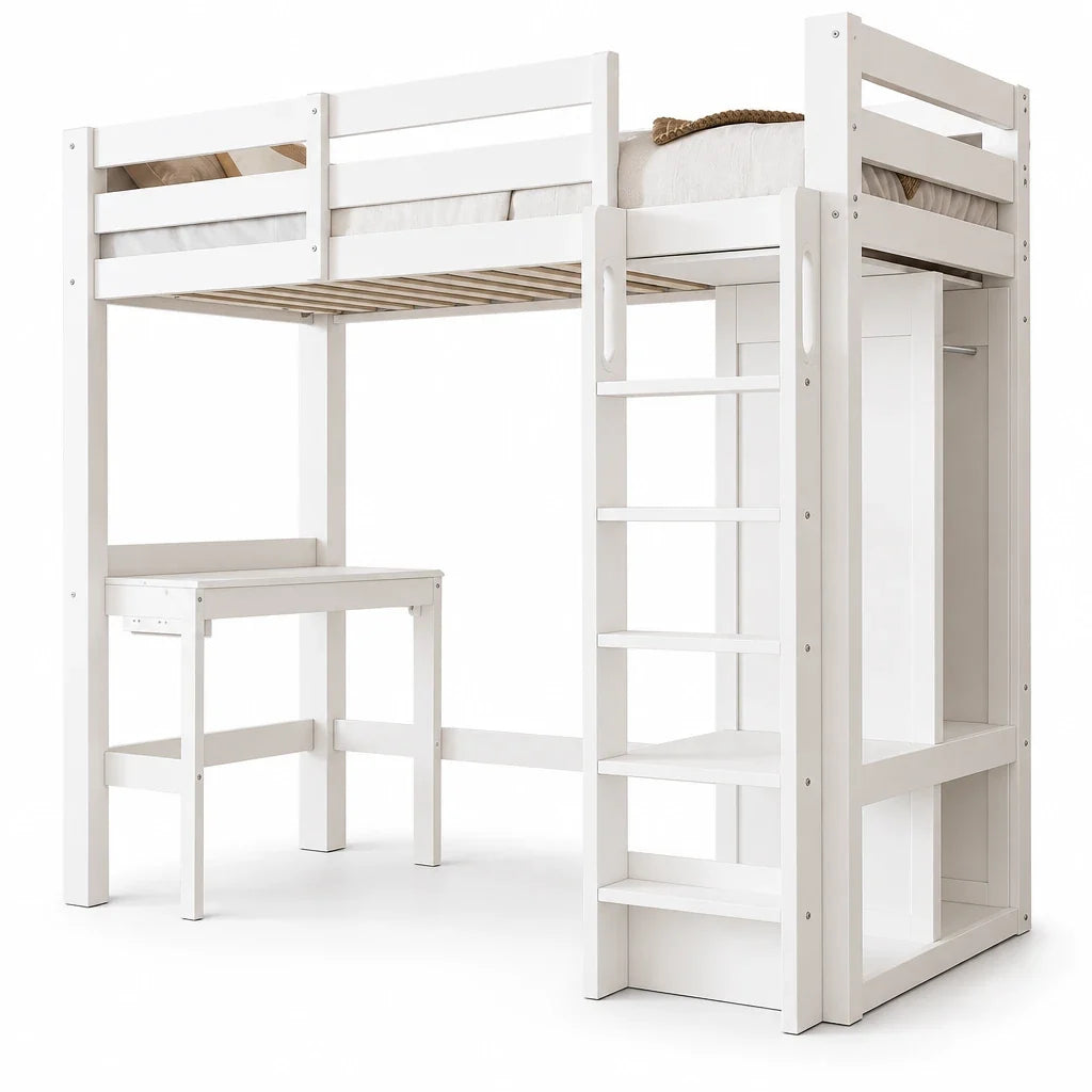 Lit mezzanine évolutif avec bureau et penderie Lilla Kids
