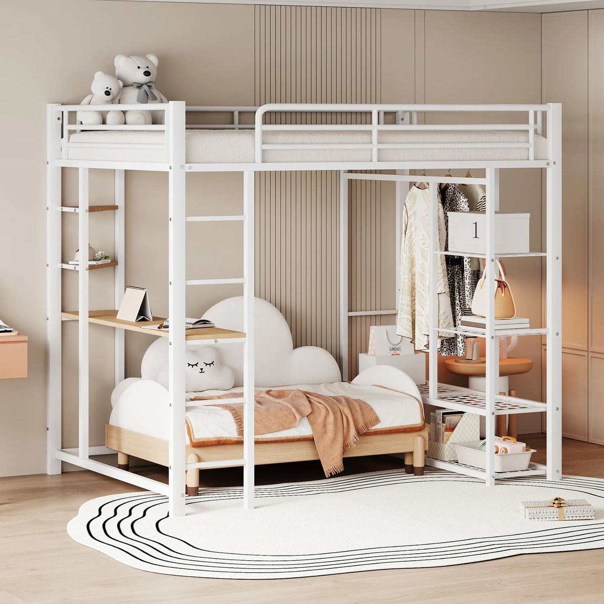 Lit mezzanine métal avec bureau et commode Lilla Kids