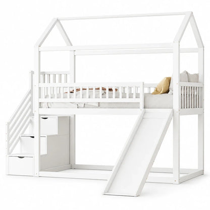 Lit mezzanine toboggan avec échelle de rangement Lilla Kids