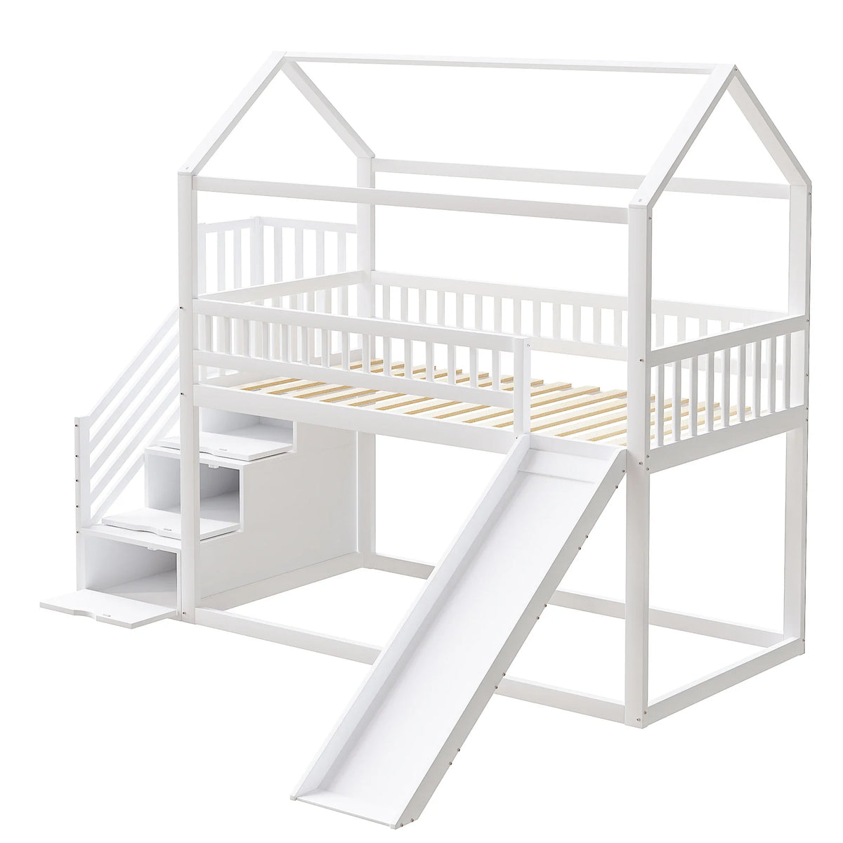 Lit mezzanine toboggan avec échelle de rangement Lilla Kids
