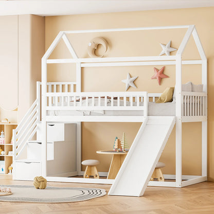 Lit mezzanine toboggan avec échelle de rangement Lilla Kids