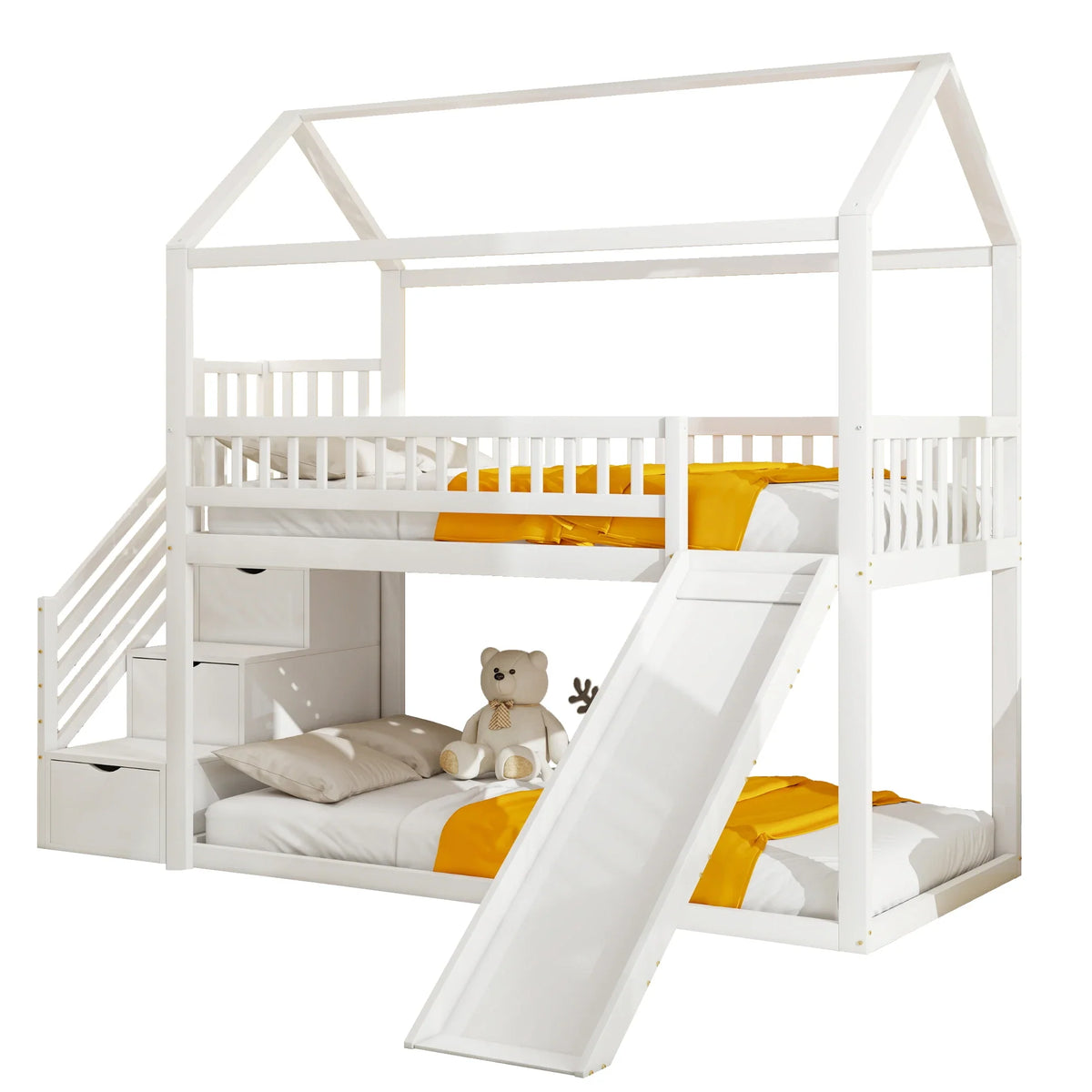 Lit mezzanine toboggan avec échelle de rangement Lilla Kids