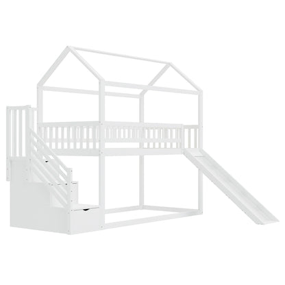 Lit mezzanine toboggan avec échelle de rangement Lilla Kids