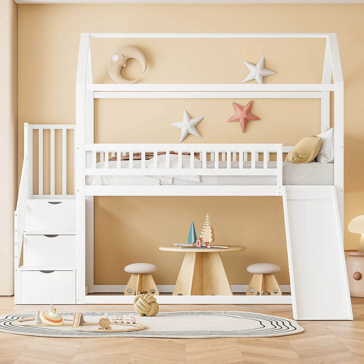 Lit mezzanine toboggan avec échelle de rangement Lilla Kids