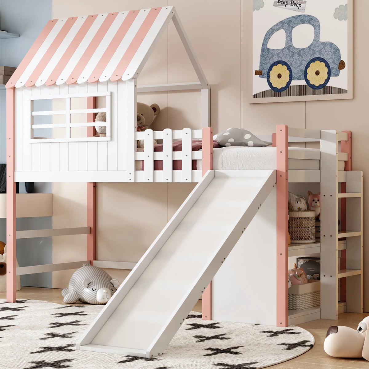 Lit mezzanine toboggan toit multi-rangement 90x200 Lilla Kids