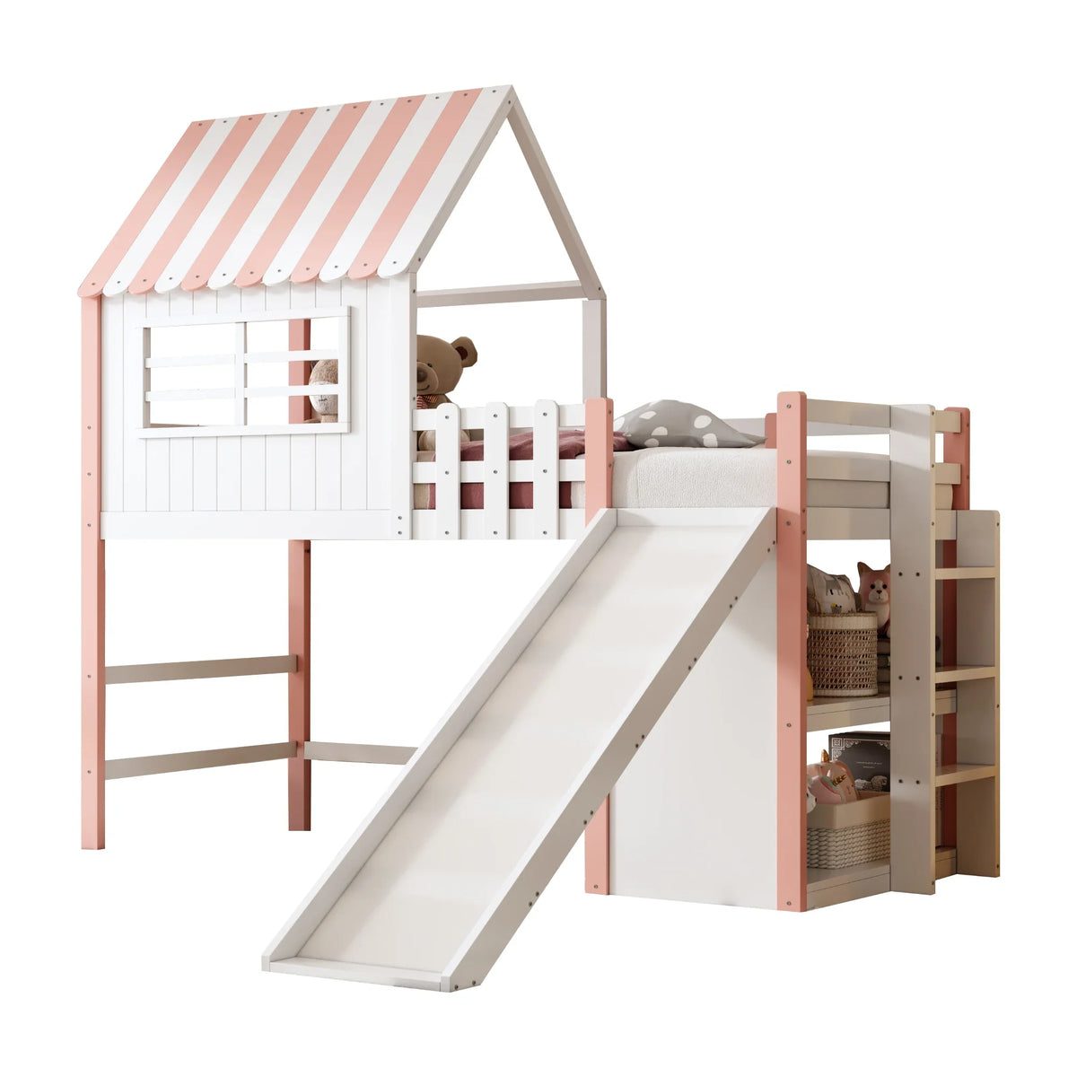 Lit mezzanine toboggan toit multi-rangement 90x200 Lilla Kids