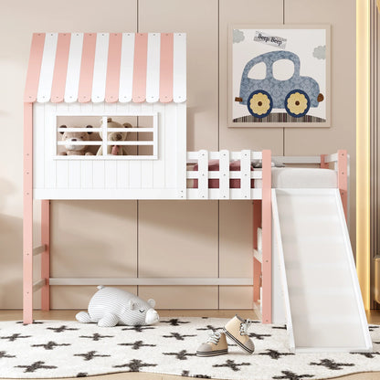 Lit mezzanine toboggan toit multi-rangement 90x200 Lilla Kids