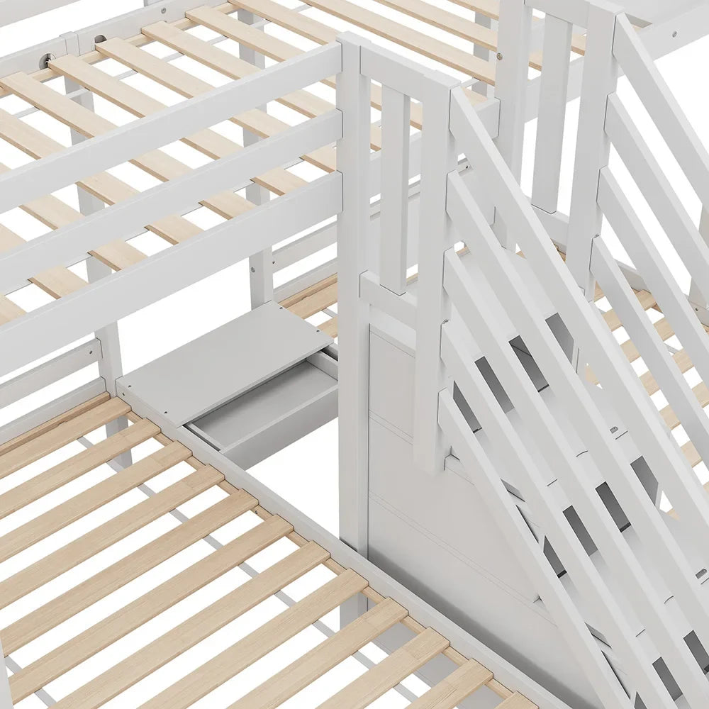 Lit mezzanine triple échelle tiroirs et barrière Lilla Kids