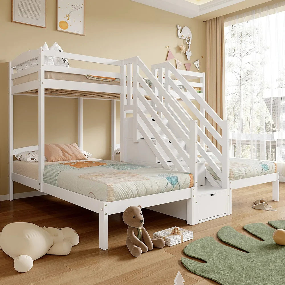 Lit mezzanine triple échelle tiroirs et barrière Lilla Kids